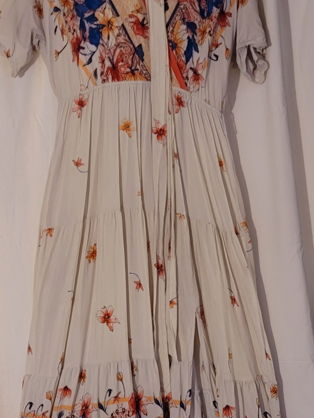 Bohemian Floral Tiered Maxi Dress in Cream